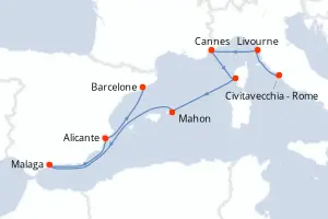 Carte de l’itinéraire de l’EXPLORA II · 10 jours / 9 nuits, Méditerranée occidentale