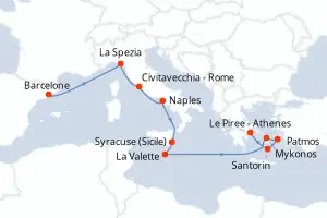 Carte de l’itinéraire de l’EXPLORA II · 12 jours / 11 nuits, Méditerranée occidentale