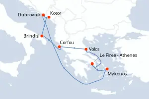 Carte de l’itinéraire de l’EXPLORA II · 11 jours / 10 nuits, Méditerranée orientale