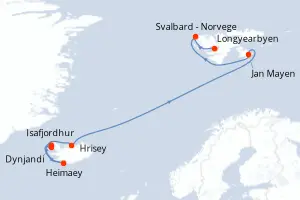 Carte de l’itinéraire du SH Vega · 12 jours / 11 nuits, Islande
