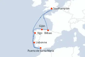 Carte de l’itinéraire du Freedom of the Seas · 10 jours / 9 nuits, Méditerranée occidentale