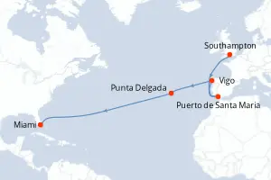 Carte de l’itinéraire du Freedom of the Seas · 13 jours / 12 nuits, Amérique du Nord