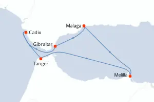 Carte de l’itinéraire du Bougainville · 6 jours / 5 nuits, Méditerranée occidentale