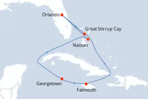 Carte de l’itinéraire du Norwegian Epic · 8 jours / 7 nuits, Bahamas