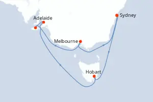Carte de l’itinéraire du Norwegian Spirit · 12 jours / 11 nuits, Australie & Nouvelle-Zélande
