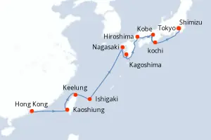 Carte de l’itinéraire du Norwegian Jade · 12 jours / 11 nuits, Extrême-Orient