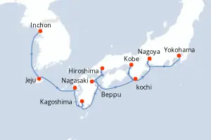Carte de l’itinéraire du Norwegian Jade · 10 jours / 9 nuits, Extrême-Orient