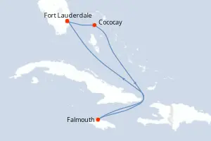 Carte de l’itinéraire du Symphony of the Seas · 6 jours / 5 nuits, Caraïbes