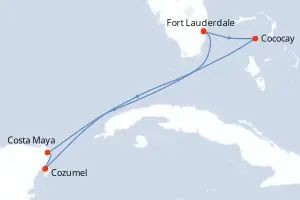 Carte de l’itinéraire du Symphony of the Seas · 7 jours / 6 nuits, Caraïbes occidentales