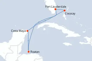 Carte de l’itinéraire du Symphony of the Seas · 7 jours / 6 nuits, Caraïbes occidentales