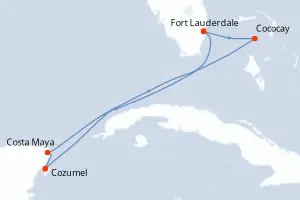 Carte de l’itinéraire du Symphony of the Seas · 7 jours / 6 nuits, Caraïbes occidentales