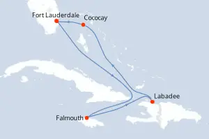 Carte de l’itinéraire du Symphony of the Seas · 7 jours / 6 nuits, Grandes Antilles