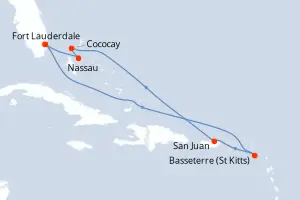 Carte de l’itinéraire du Symphony of the Seas · 9 jours / 8 nuits, Caraïbes