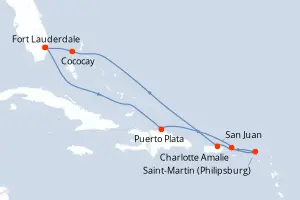Carte de l’itinéraire du Symphony of the Seas · 10 jours / 9 nuits, Caraïbes