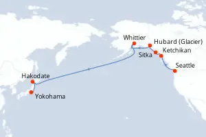 Carte de l’itinéraire du Norwegian Jade · 16 jours / 15 nuits, Alaska