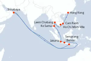 Carte de l’itinéraire de l’Oceania Nautica · 15 jours / 14 nuits, Asie du Sud-Est