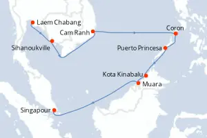 Carte de l’itinéraire de l’Oceania Nautica · 12 jours / 11 nuits, Asie du Sud-Est