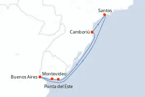 Carte de l’itinéraire du MSC Seaview · 9 jours / 8 nuits, Amérique du Sud