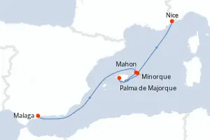 Carte de l’itinéraire de la Belle des Oceans · 8 jours / 7 nuits, Méditerranée occidentale