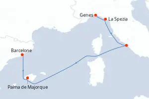 Carte de l’itinéraire du MSC Grandiosa · 6 jours / 5 nuits, Méditerranée occidentale