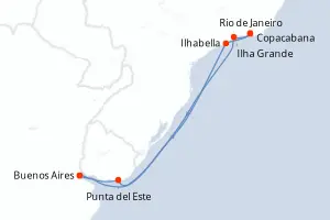 Carte de l’itinéraire du MSC Splendida · 10 jours / 9 nuits, Amérique du Sud