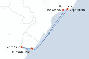 Carte de l’itinéraire du MSC Splendida · 9 jours / 8 nuits, Amérique du Sud