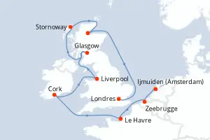 Carte de l’itinéraire du Seven Seas Prestige · 12 jours / 11 nuits, Îles britanniques & Irlande