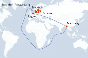 Carte de l’itinéraire du Seven Seas Voyager · 13 jours / 12 nuits, Fjords de Norvège