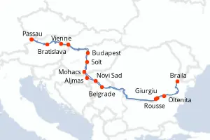 Carte de l’itinéraire du MS BOLERO · 15 jours / 14 nuits, Danube