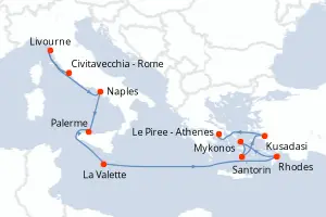 Carte de l’itinéraire du Scarlet Lady · 13 jours / 12 nuits, Méditerranée orientale