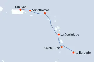 Carte de l’itinéraire de l’Emerald Princess · 6 jours / 5 nuits, Petites Antilles