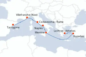 Carte de l’itinéraire du Celestyal Discovery · 9 jours / 8 nuits, Méditerranée occidentale