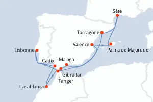 Carte de l’itinéraire du Celestyal Discovery · 15 jours / 14 nuits, Méditerranée occidentale