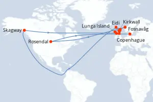 Carte de l’itinéraire du Silver Endeavour · 13 jours / 12 nuits, Alaska