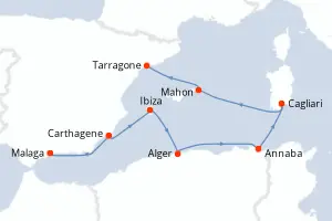 Carte de l’itinéraire de l’Austral · 9 jours / 8 nuits, Méditerranée occidentale