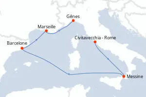 Carte de l’itinéraire du MSC World Europa · 6 jours / 5 nuits, Méditerranée occidentale