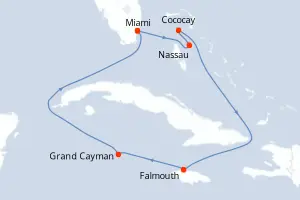 Carte de l’itinéraire de l’Independence of the Seas · 8 jours / 7 nuits, Caraïbes
