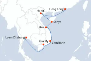 Carte de l’itinéraire du Seven Seas Splendor · 12 jours / 11 nuits, Asie du Sud-Est