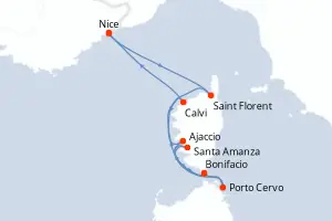 Carte de l’itinéraire du Ponant · 8 jours / 7 nuits, Corse