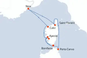 Carte de l’itinéraire du Ponant · 8 jours / 7 nuits, Corse