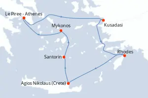 Carte de l’itinéraire du Celestyal Journey · 6 jours / 5 nuits, Méditerranée orientale