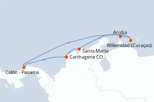 Carte de l’itinéraire du Grandeur of the Seas · 8 jours / 7 nuits, Caraïbes méridionales