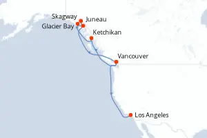 Carte de l’itinéraire de l’Emerald Princess · 12 jours / 11 nuits, Amérique du Nord