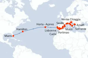 Carte de l’itinéraire de l’Azamara Journey · 38 jours / 37 nuits, Méditerranée occidentale