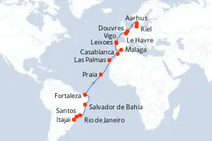 Carte de l’itinéraire du Costa Diadema · 28 jours / 27 nuits, Îles de l'Atlantique