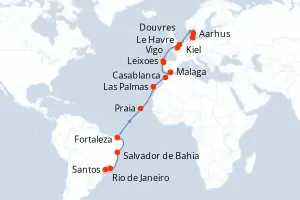 Carte de l’itinéraire du Costa Diadema · 27 jours / 26 nuits, Îles de l'Atlantique