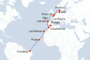 Carte de l’itinéraire du Costa Diadema · 21 jours / 20 nuits, Îles de l'Atlantique