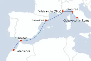 Carte de l’itinéraire de l’EXPLORA II · 9 jours / 8 nuits, Méditerranée occidentale
