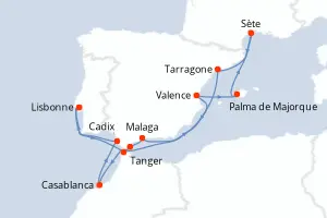 Carte de l’itinéraire du Celestyal Discovery · 15 jours / 14 nuits, Méditerranée occidentale