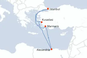 Carte de l’itinéraire de l’Aroya · 8 jours / 7 nuits, Méditerranée orientale